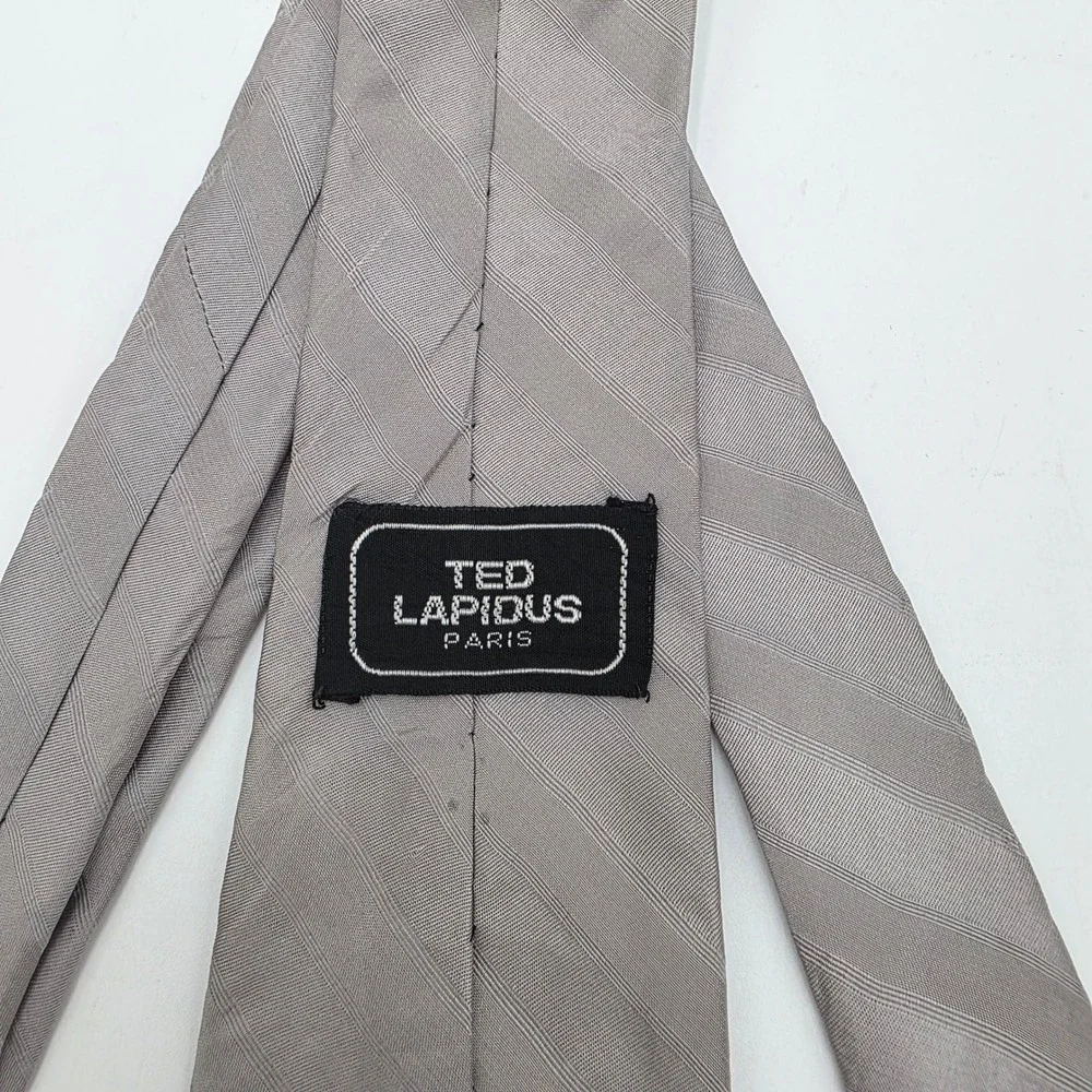 Ted Lapidus Paris Grey Diagonal Stripe 100% Silk Tie Made in Italy